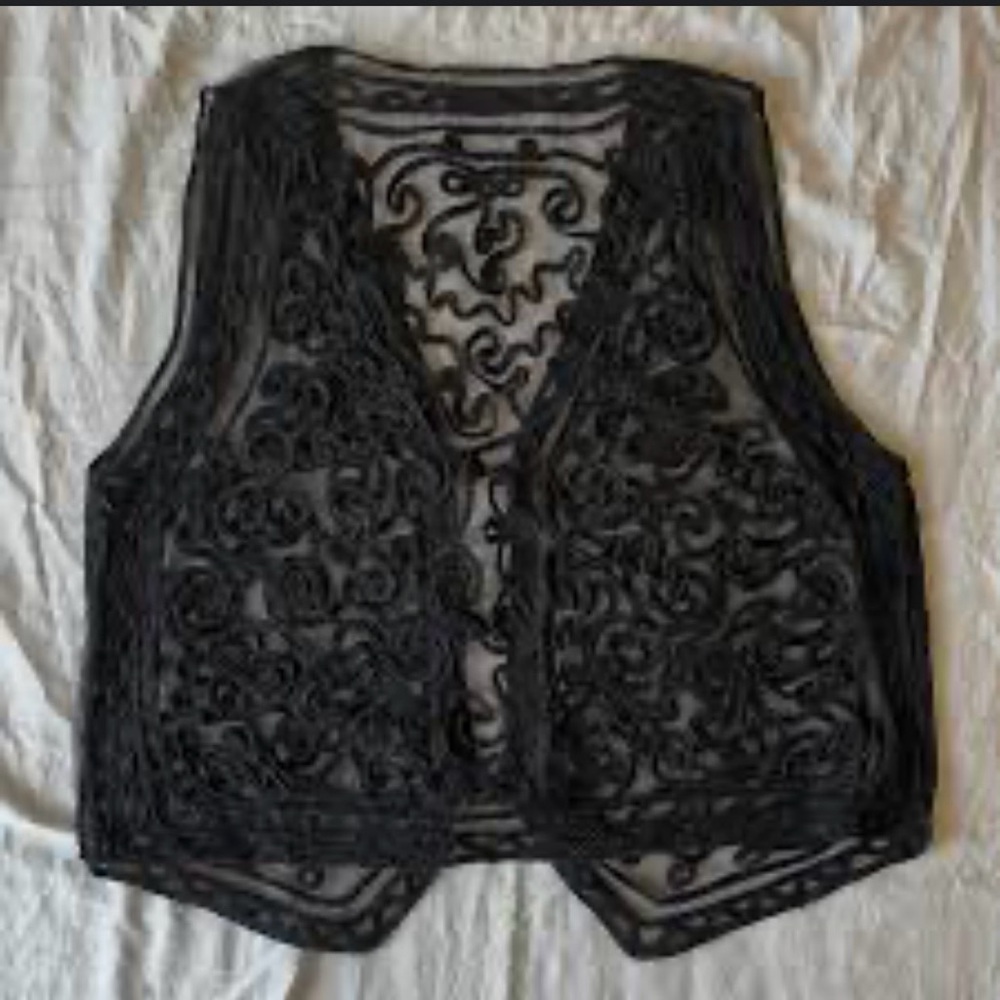 Elegant Vintage Large Jasmi Black Lace Button Up Party Vest - Picture 13 of 13